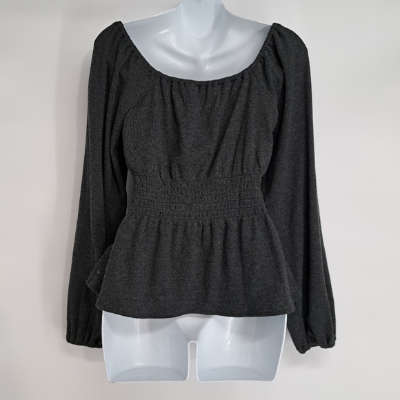 Madewell Plush Charcoal Gray Square Neck Smocked Waist Top Size Small - Picture 4 of 11
